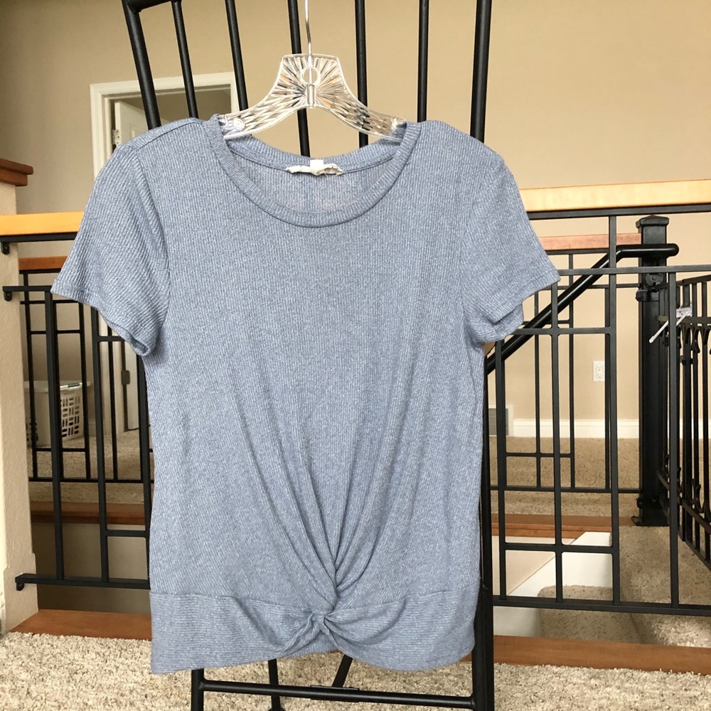 Blue Ribbed Twist-Front Tee
